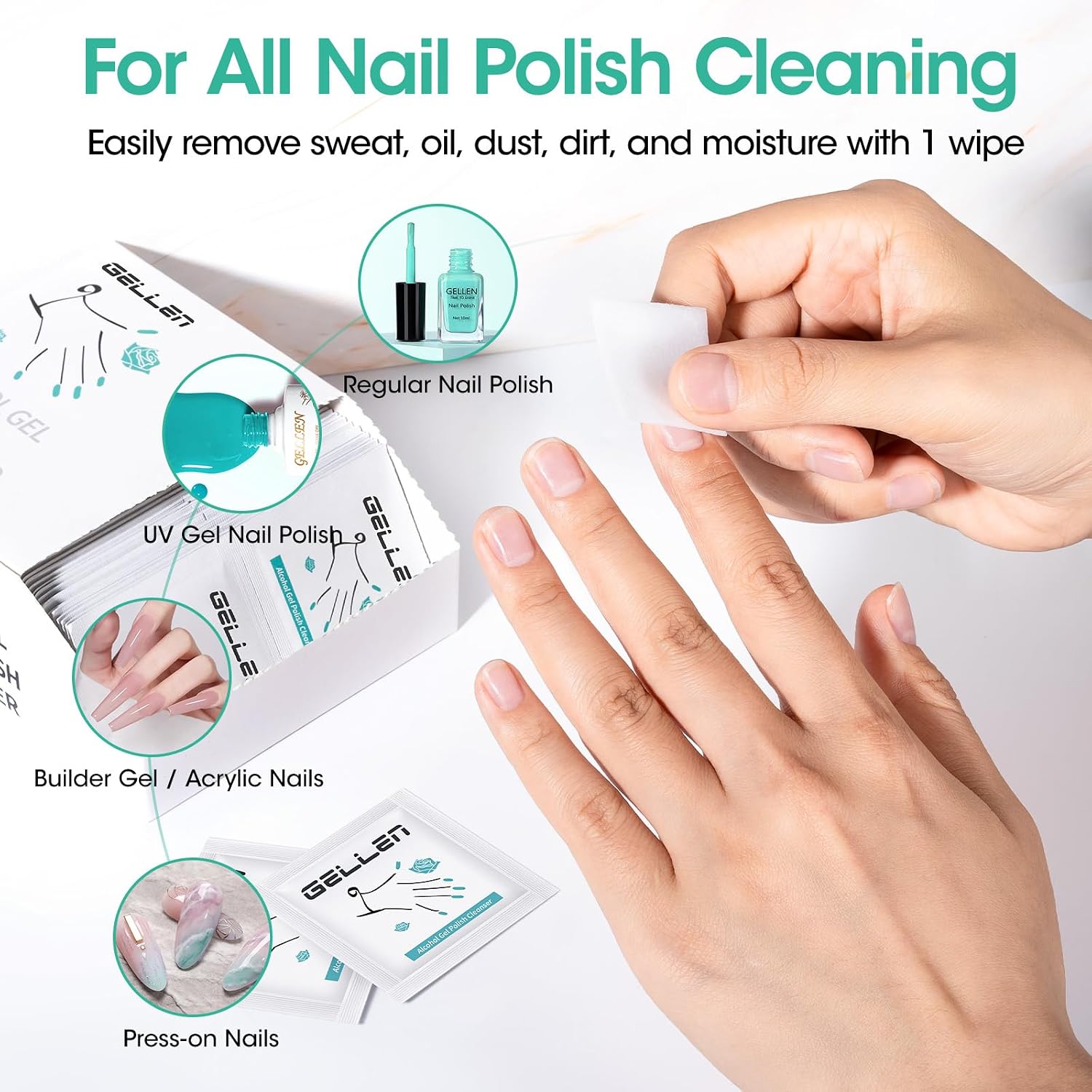 GELLEN Nail Cleanser Pads, 400 Pack Alcohol Prep Pads Nail Cleanser Wipes Remove Tacky Residue, Lint-free Glossy Wipes for Acrylic/Builder/Gel Polish Travel Individually Wrapped for Perfect Manicure