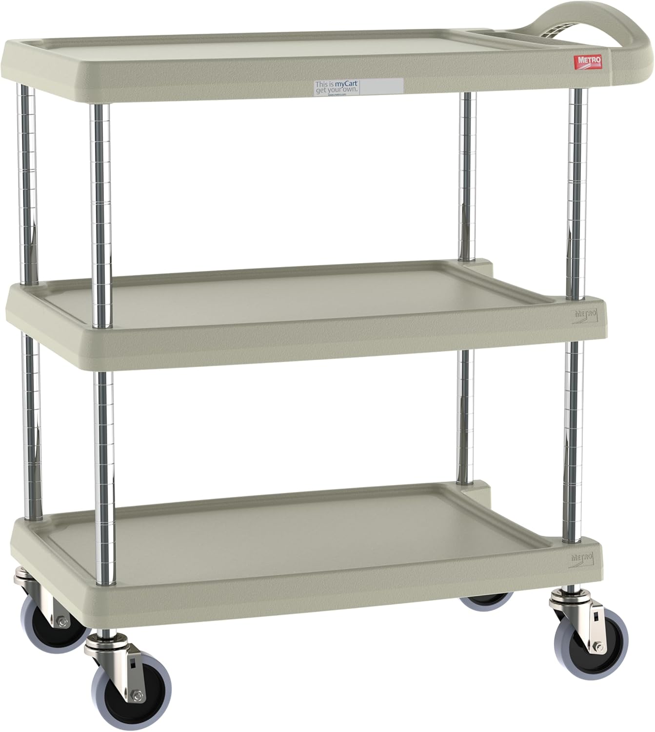 Metro MY1627-24G myCart Series Premium Plastic Utility Cart with 2 Impact Resistant Polymer Shelves, Gray, 18.3" W x 31.5" L x 35.5" H