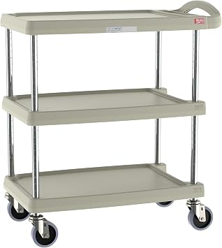 Metro MY1627-34G myCart Series Premium Plastic Utility Cart with 3 Impact Resistant Polymer Shelves, Gray, 18.3" W x 31.5" L x 35.5" H