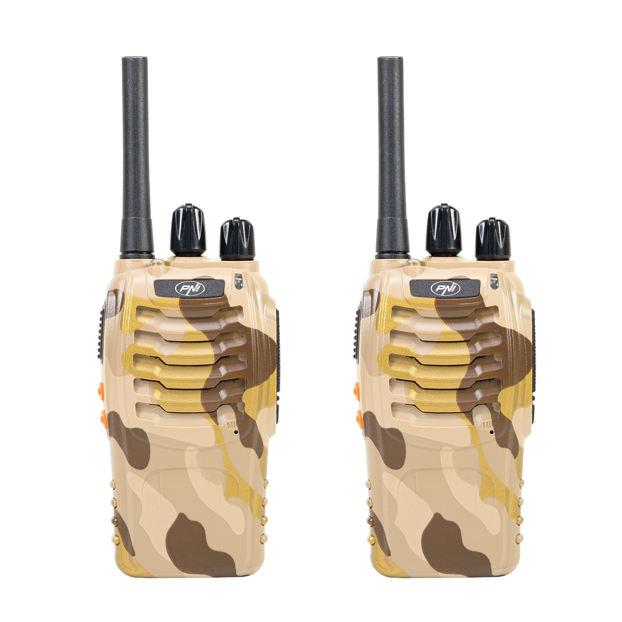 Przenośna stacja radiowa PNI PMR R40 Camo, zestaw 2, 0,5 W, 16 programowalnych kanałów, 16 tonów PMR i 50 CTCSS oraz 104 DCS, ASQ, TOT, monitor, programowalny, akumulatory 1200 mAh, ładowarki i słucha