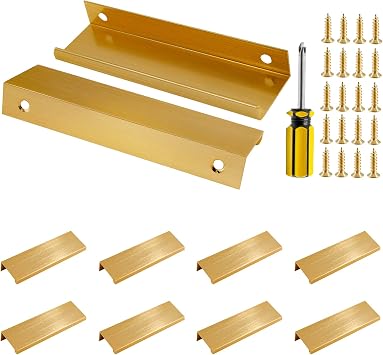 Bivethoi Finger Edge Pull Handles, 80mm/3.15", Brushed Gold, 10 Pcs