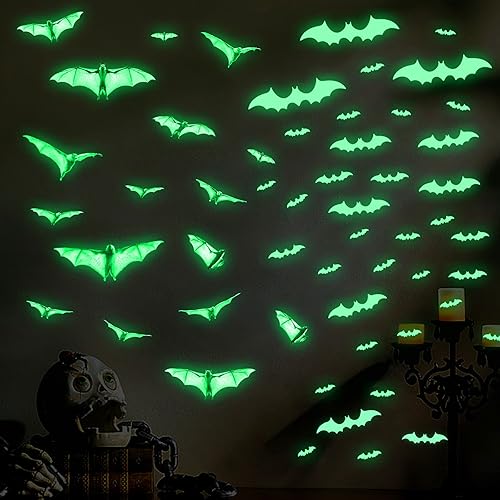 Miniatura 6 de HUHUTU Adhesivos luminosos de pared para ventana, decoración de fiesta de Halloween, murciélagos