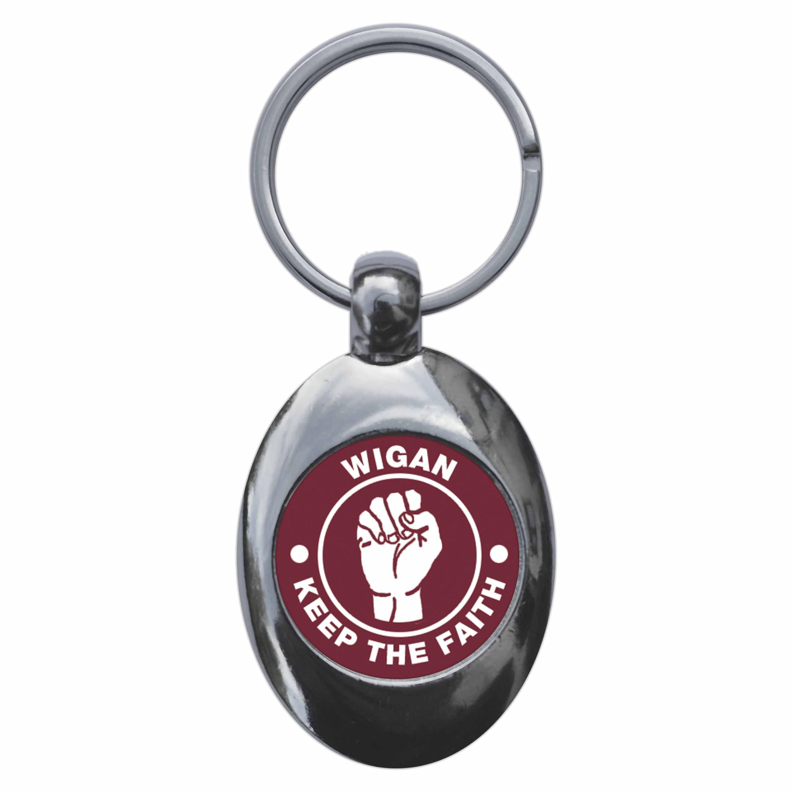 Ozorath Wigan rl Keep The Faith Northern Soul Keyring Keychain Key Ring Chain With Trolley Coin