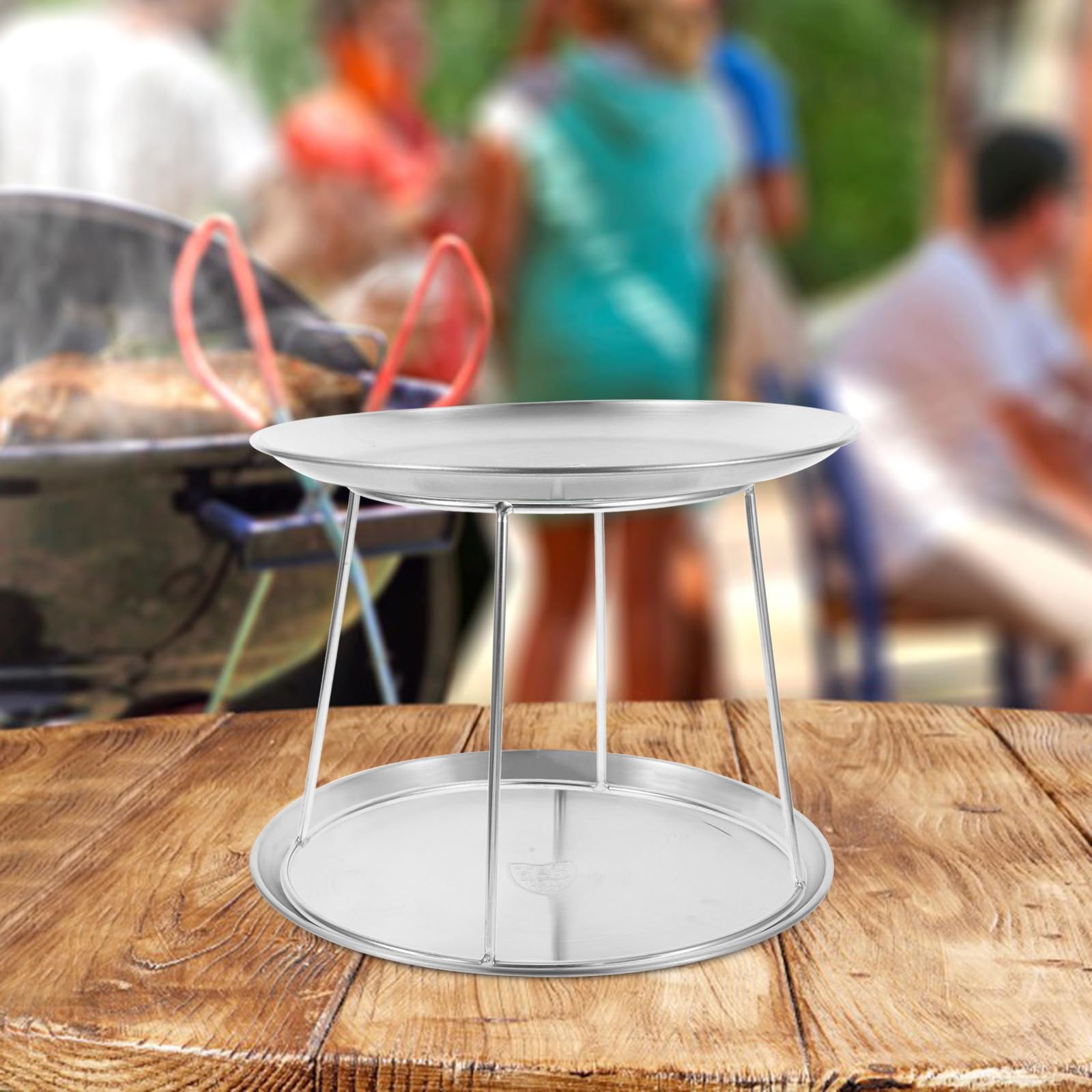 Juego de 3 platos de acero inoxidable de doble capa, soportes de exhibición de mariscos y bandeja de alimentos para restaurante buffet, equipo comercial de servicio de 17 a 23 cm