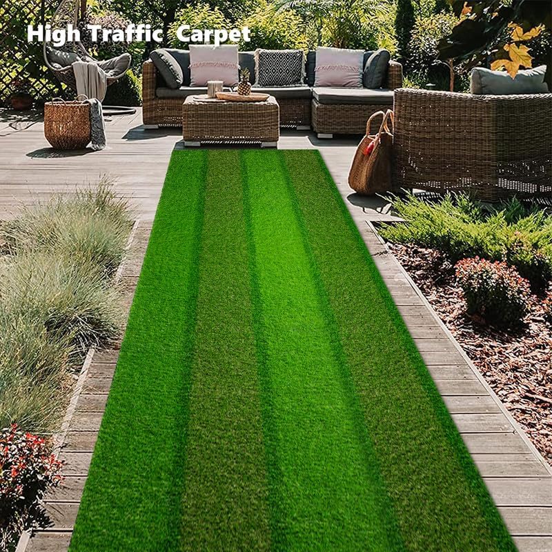 Artificial Grass Outdoor Rug 0.8inch 2FTX6FT Stripe Fake Grass Rug Mat Rubber Backing with Drain Holes Pet Faux Astro Turf Rug Carpet for Garden Patio Balcony Customized