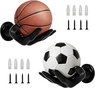 2 Pieces Ball Holder Hand, Basketball Holder Wall Hand, Ball Holder Wall, Black Ball Holder in Hand Shape, with Screws Nails for Storage Footballs and Basketballs