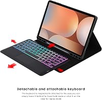ROOFEI Samsung Galaxy Tab S9+/S10+ Billentyűzetes Tok Touchpad-dal, Vezeték Nélküli QWERTZ, 7 Szín LED 5