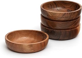 Acacia Wood Bowls - 4.75-inch Brown Wooden Bowls, 400 cubic cm (0.40 liters) Each, Set of 4