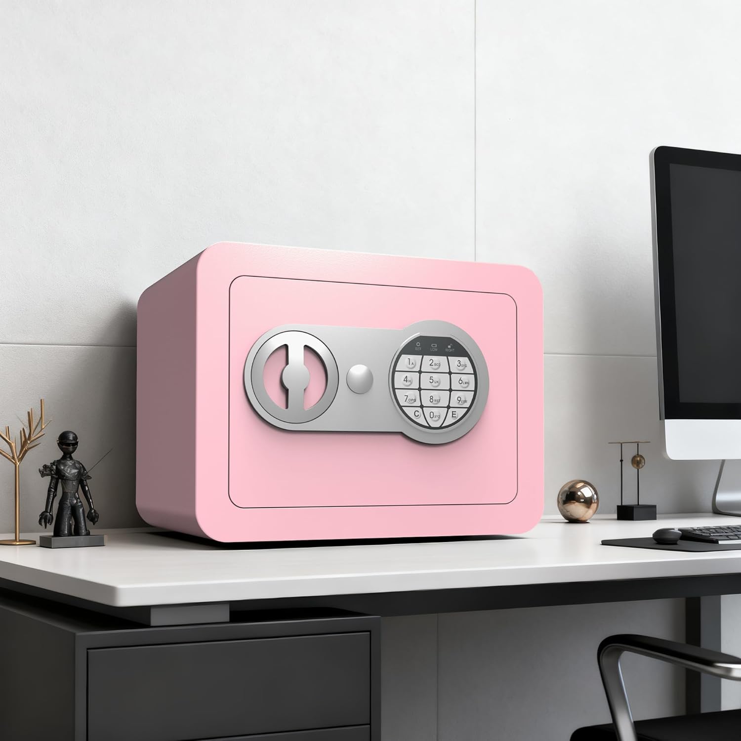 Small Safes for Home Small Safe Box Mini Safe with Coin Slot Personal Safes for Money Cash Documents Kids Safety Box with Digital Keyboard & Sensor Light Caja Fuerte Para Dinero 0.23 Cubic (pink)