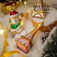Vista 5 de Adornos de vidrio para Navidad de la Torre Eiffel de París, adornos de vidrio soplado para árbol de Navidad (Oro Rosa)