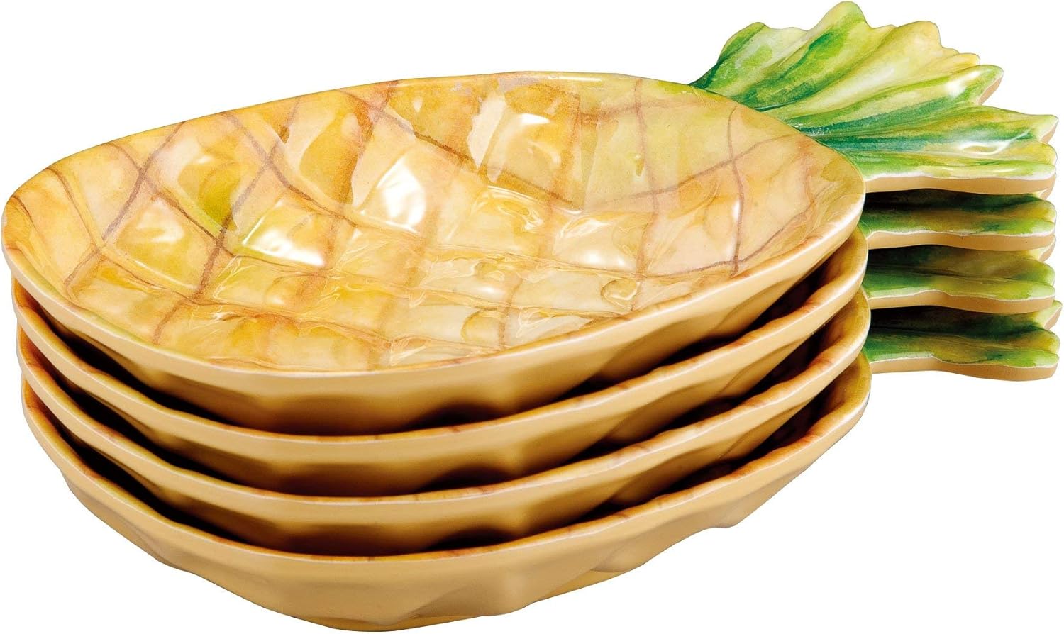 UP Pineapple-Shaped Melamine Dessert Plates - Tropical Fruit Theme, BPA-Free, Dishwasher Safe, for Dessert, Snacks, Sides, and Appetizers, Yellow, 7 x 4.5 Inch, Set of 4