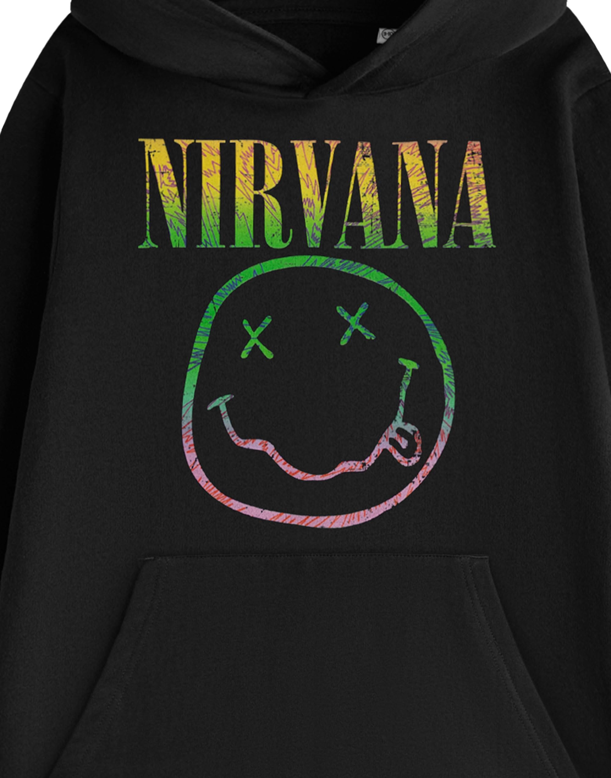 Nirvana Felpa con cappuccio unisex nera a maniche lunghe, classica felpa con cappuccio con stampa a fascia | abbigliamento casual ispirato alla musica | maglione quotidiano per adulti