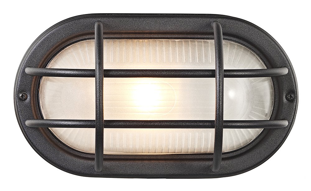 Happy Homewares Black Matt Cast Aluminium Outdoor Oval Bulkhead Wall Light By