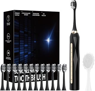 Adult Sonic Electric Toothbrush, USB Rechargeable Sonic Toothbrush, with 12 Brush Heads, 5 Modes, Equipped with Cleaning Brush, Brushing and Washing Two in one