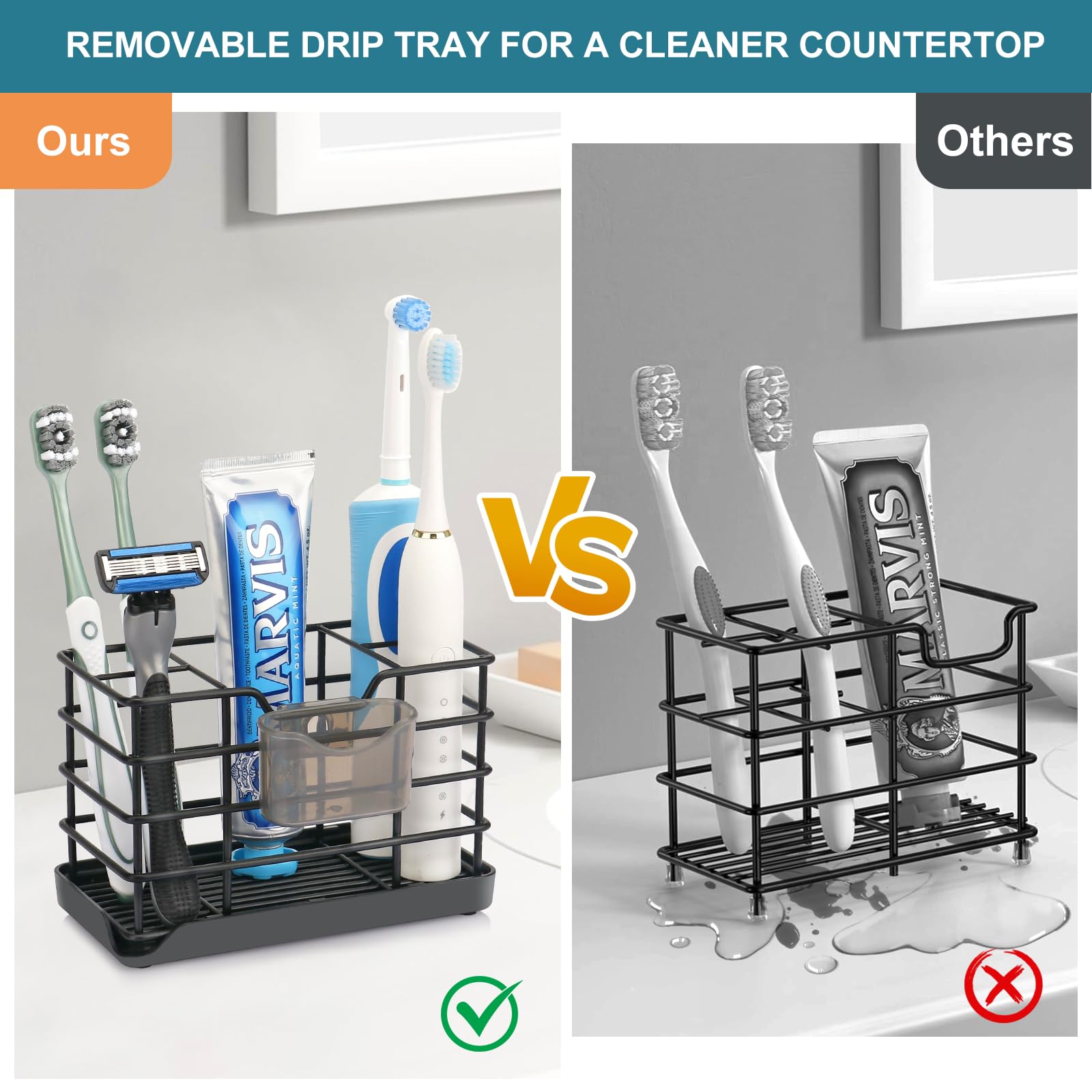 Soporte para cepillos de dientes para baños, soporte de acero inoxidable para cepillo de dientes eléctrico para niños, soporte para pasta de dientes para accesorios de baño, organizador con bandeja