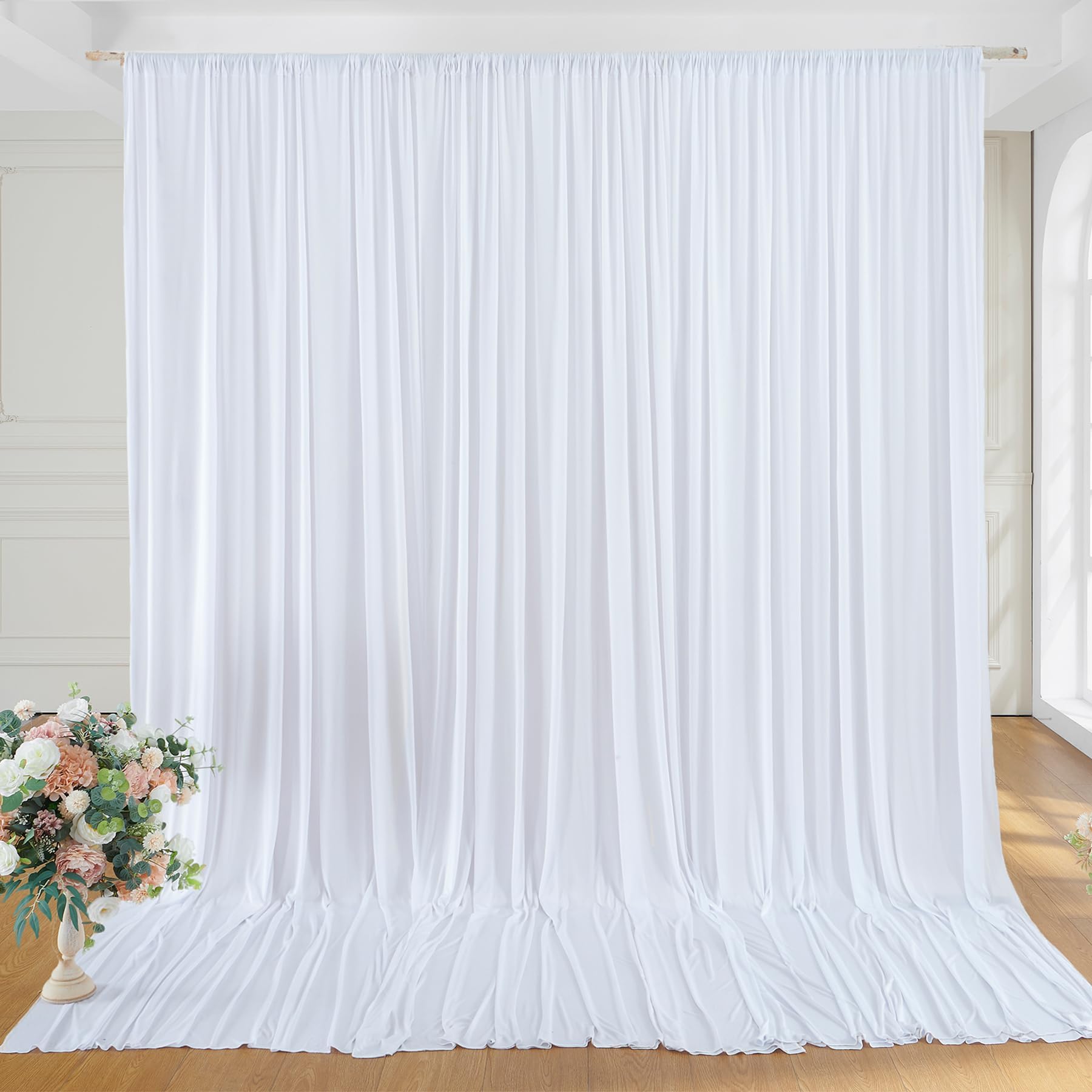 3x3 m Weißer Vorhang für Kulissen - Party-Hintergrund Weiß für Hochzeit, Geburtstag, Baby Dusche, Taufe, Brautdusche - Polyester