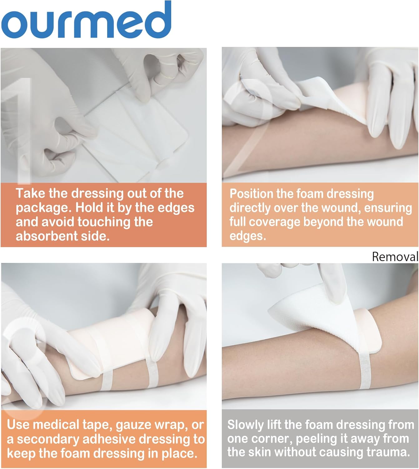 Soft Flex Silicone Foam Dressings(4"x 4", Pack of 10), Sterile, Highly Absorbent, Waterproof, No Border, Wound Care for Bed Sores, Pressure Ulcers - Image 8