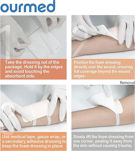 Miniatura 8 de Apósitos de espuma de silicona suave y flexible (4 x 4 pulgadas, paquete de 10), estériles, altamente absorbentes, impermeables, sin bordes, cuidado