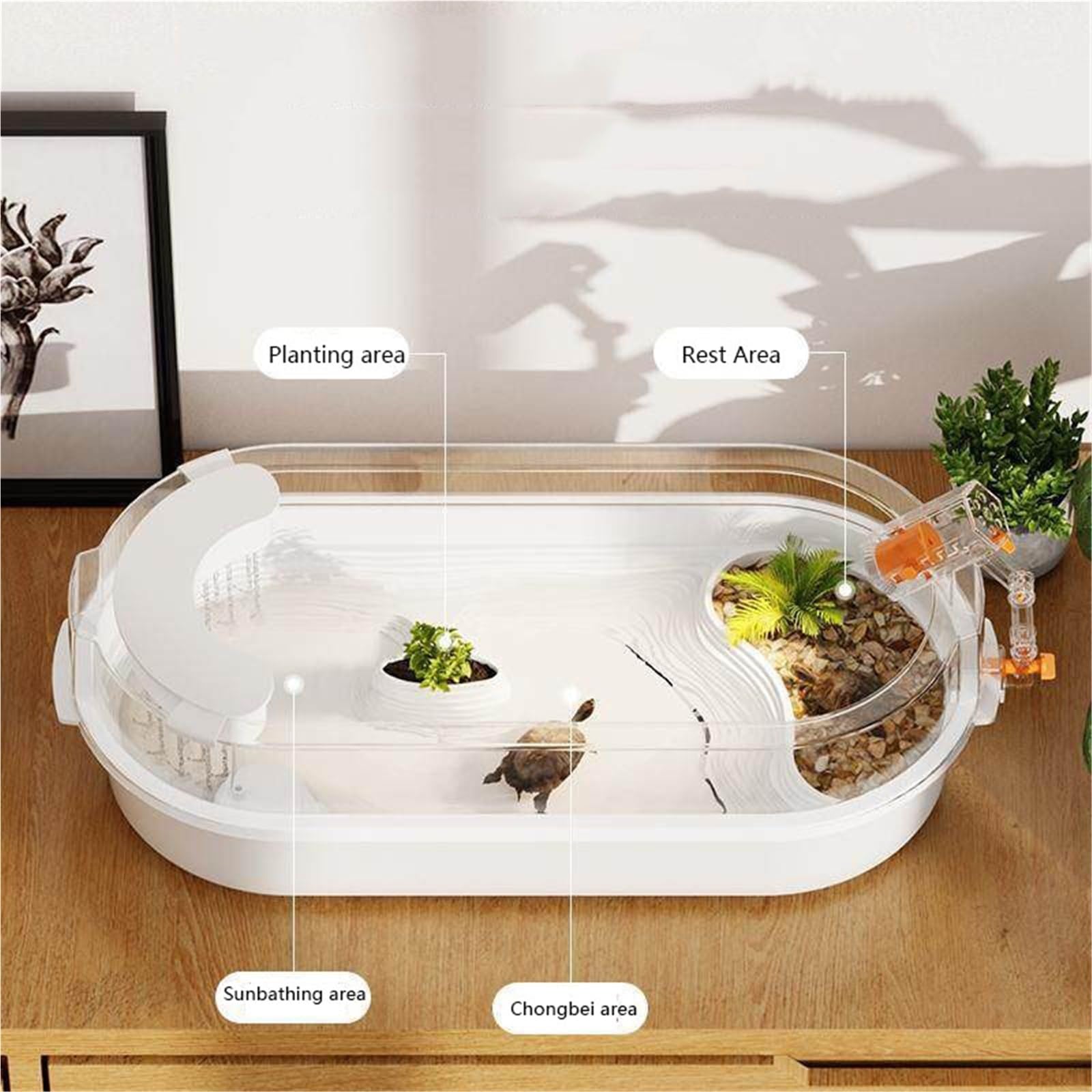 Siedlisko terrarium Mały domowy pojemnik do hodowli żółwi z platformą suszenia na słońcu Terrarium akwariowe(Mały)