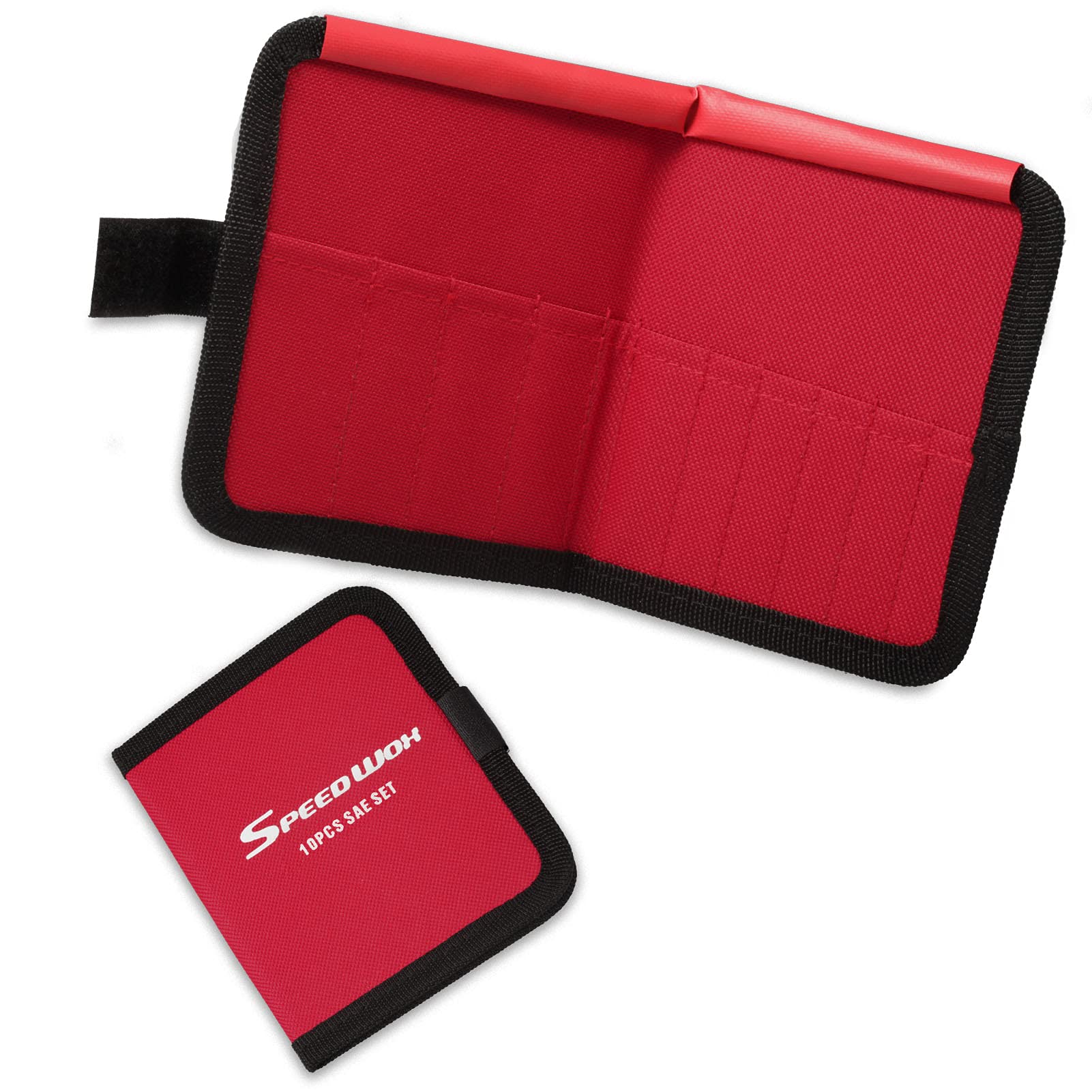 SPEEDWOX10 Pockets Wrench Tool Organizer Bag, Tool Storage Bag for Mini Wrenches, SAE 5/32-7/16", Red Canvas Tool Organizer with Protective Flap
