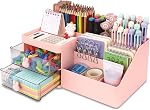 HWPRATO Mini Drawer Organizers Accessories with Compartments and Drawers, Plastic Pen Holder for Desktop Storage for School, Office Supplies (Large Capacity Desk Organizer-White)