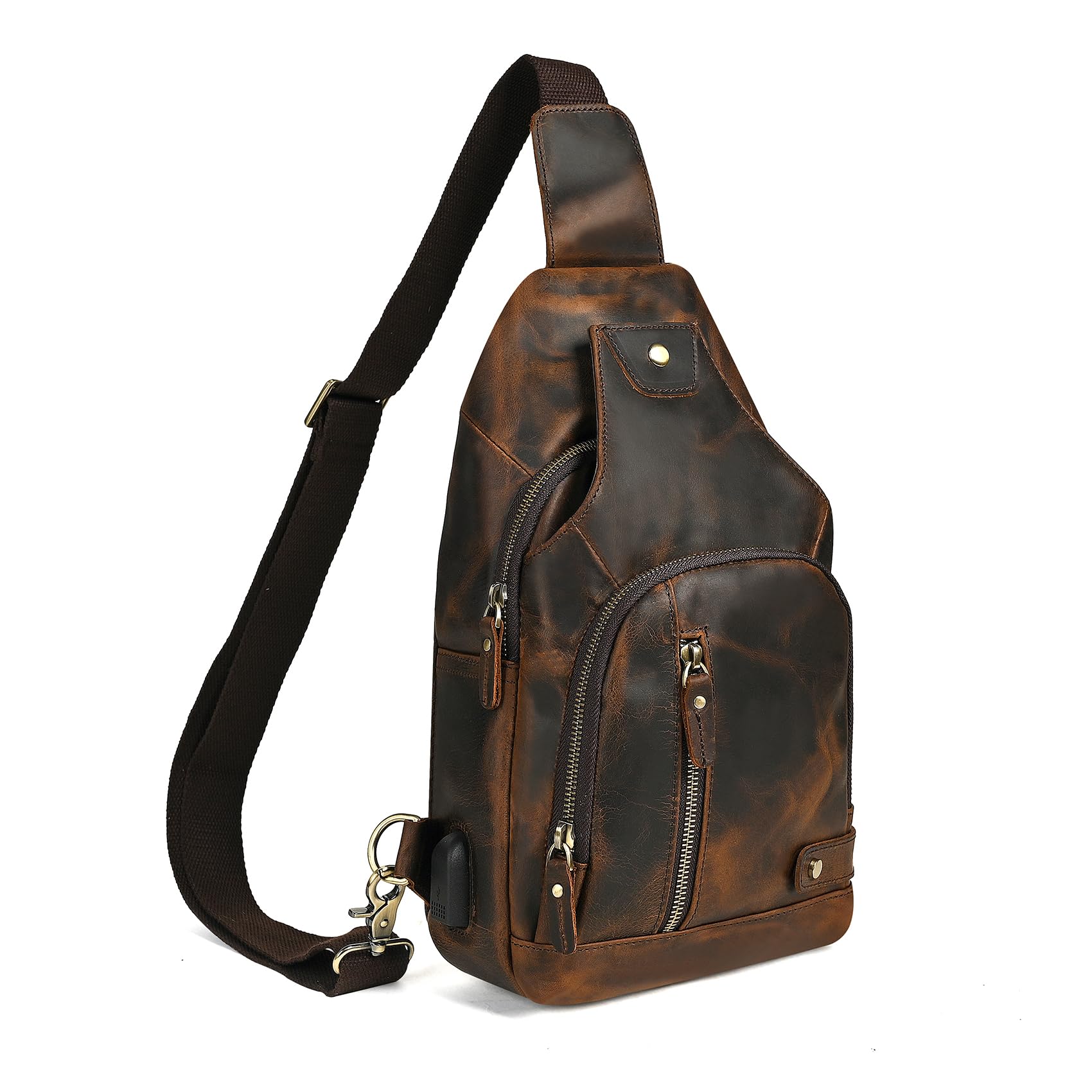 Crazy Horse Cuero Triángulo Cruzado-cuerpo Sling Pecho Bolsa Viaje Un Hombro Mochila Daypack Para Hombres Masculino 3028