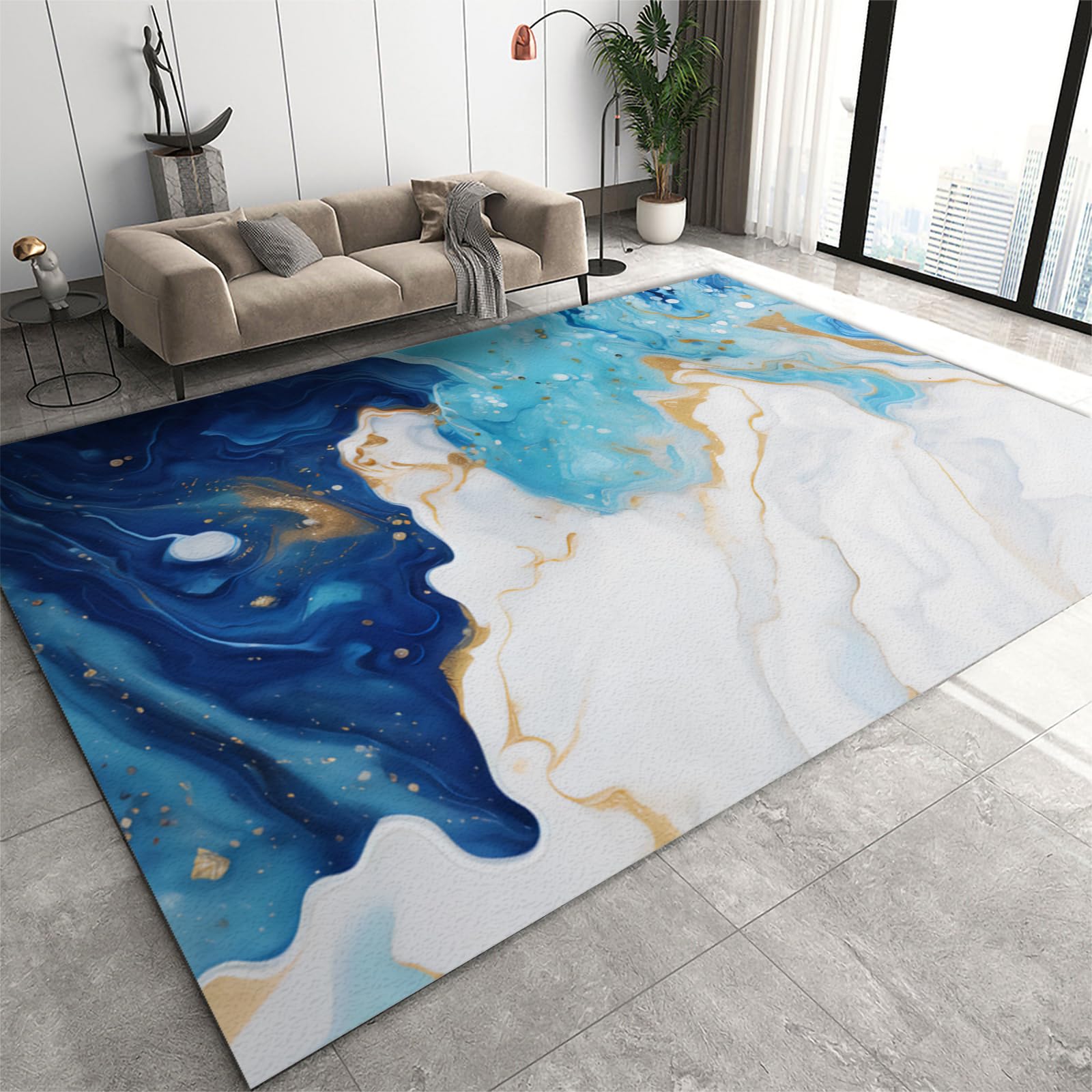Tapis moderne antidérapant pour chambre et salle de bain ambiance Blue Ocean élégante
