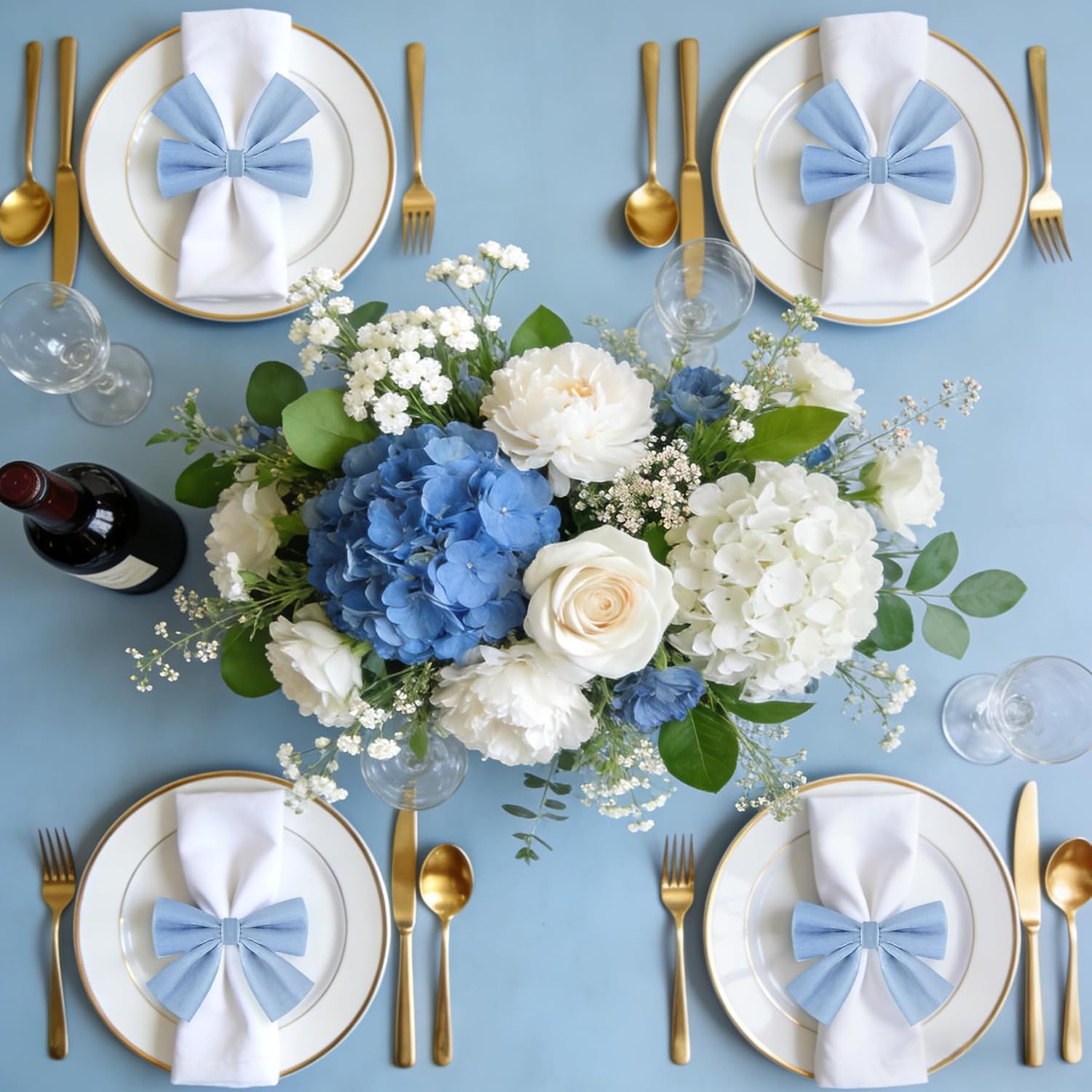 12 Pcs Dusty Blue Bow Napkin Rings,Wedding Napkin Rings,Velvet Bow Tie Napkin Ring Holders for Holiday Serviette Birthday Anniversary Party Dinner Wedding Dining Tableware Decoration