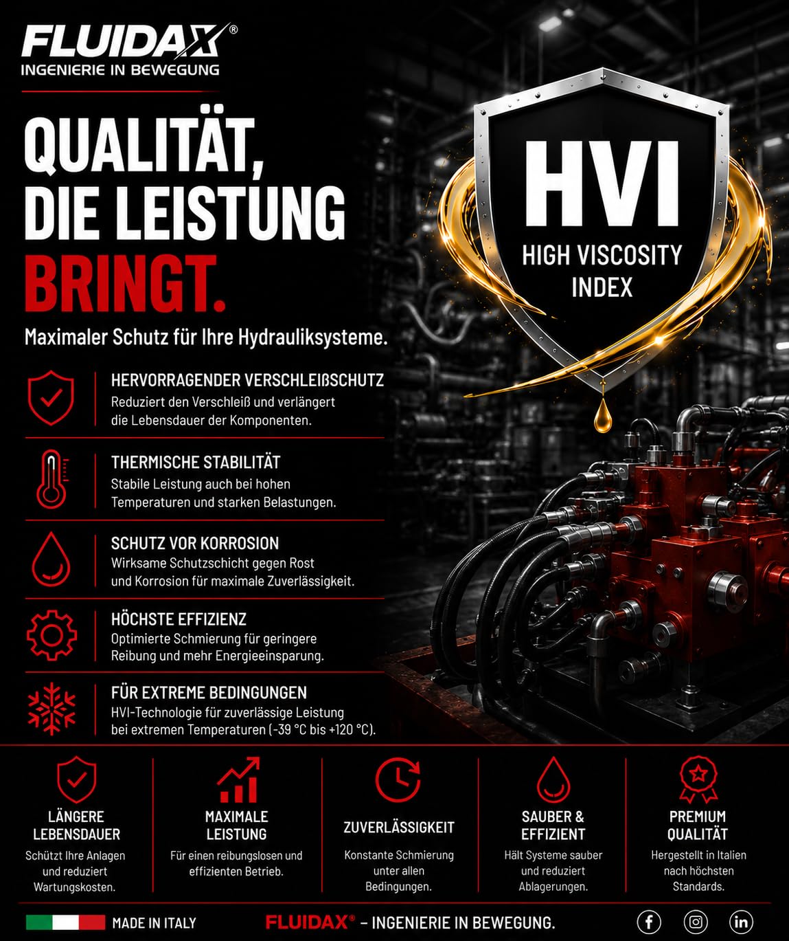 Hydrauliköl ISO VG 46 HVI 5 Liter – Hochleistungs Hydrauliköl mit hohem Viskositätsindex, Verschleißschutz und hoher thermischer Stabilität – Für Hydrauliksysteme, Industrie- und Landmaschinen