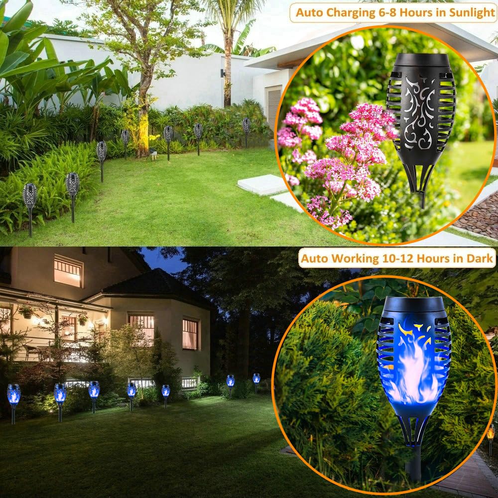 Luci Solari Da Giardino A Fiamma Danzante – 8 Pezzi, 52 Cm, IP65, Accensione Automatica