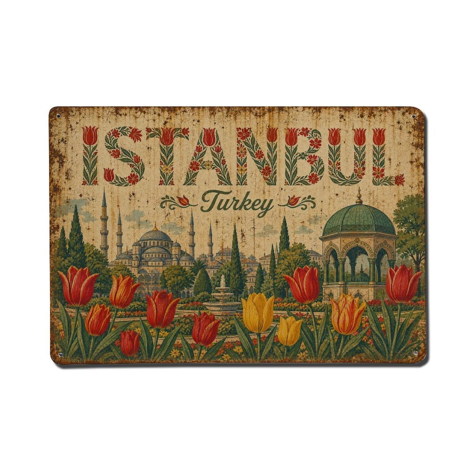 Gead 8X12inch Style Vintage Travel Istanbul Turkey Tulips Metal Tin Sign