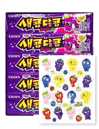 Crown Sweet and Sour Candy Grape Flavor 435g 29g X 15ea + Cute Character Stickers