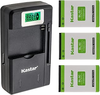 Kastar 3-Pack BL-5C Battery and Smart LCD Charger Replacement for Nokia BL-5C, RTR001F01, Avus MMDR 12, V2, Snom 10000058, 1000059, Telekom A051, Toshiba 10000060, RTR001F02, NEC Q24-FR000000113082