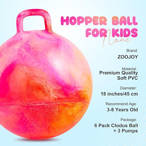Miniatura 2 de ZOOJOY 6 bolas de tolva para niños de 3 a 8 años, 18 pulgadas de nubes, pelota hinchable con asa, juguetes para sentarse en saltar para deportes,