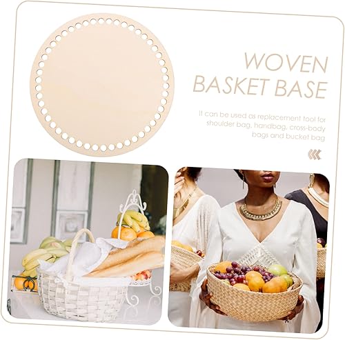 Miniatura 4 de EXCEART 8 Pcs Handmade DIY Wood Chips Round Blank Basket DIY Bag Material Blank Basket Wood Base Bottom Bag Base Wooden Crochet Hooks Circle Purse