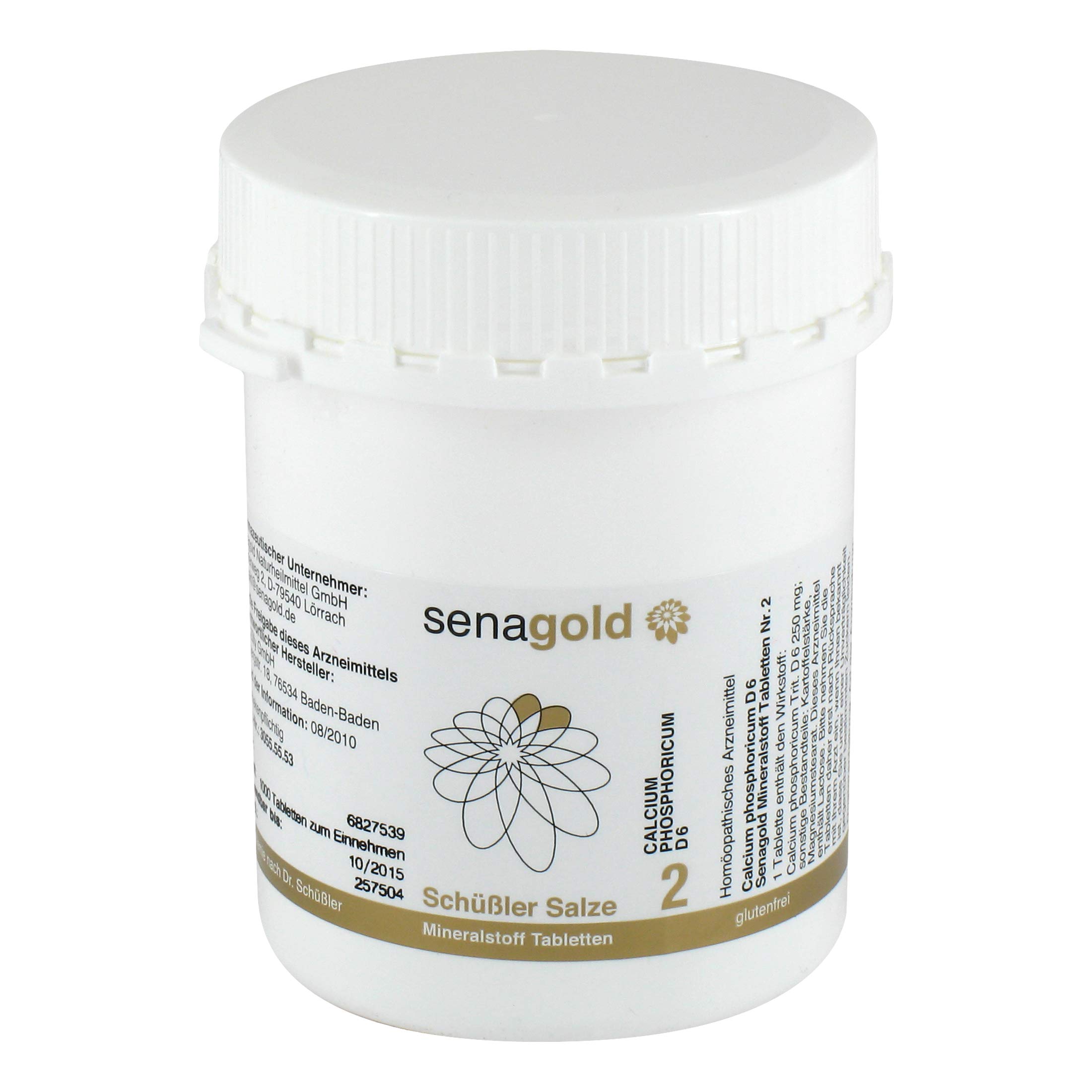 Senagold Schüssler Salze Nr. 2 – Calcium phosphoricum D6 – 1000 Tabletten – Das Salz der Knochen und Zähne - gluten- & alkoholfrei – hergestellt nach Homöopathischem Arzneibuch in Deutschland