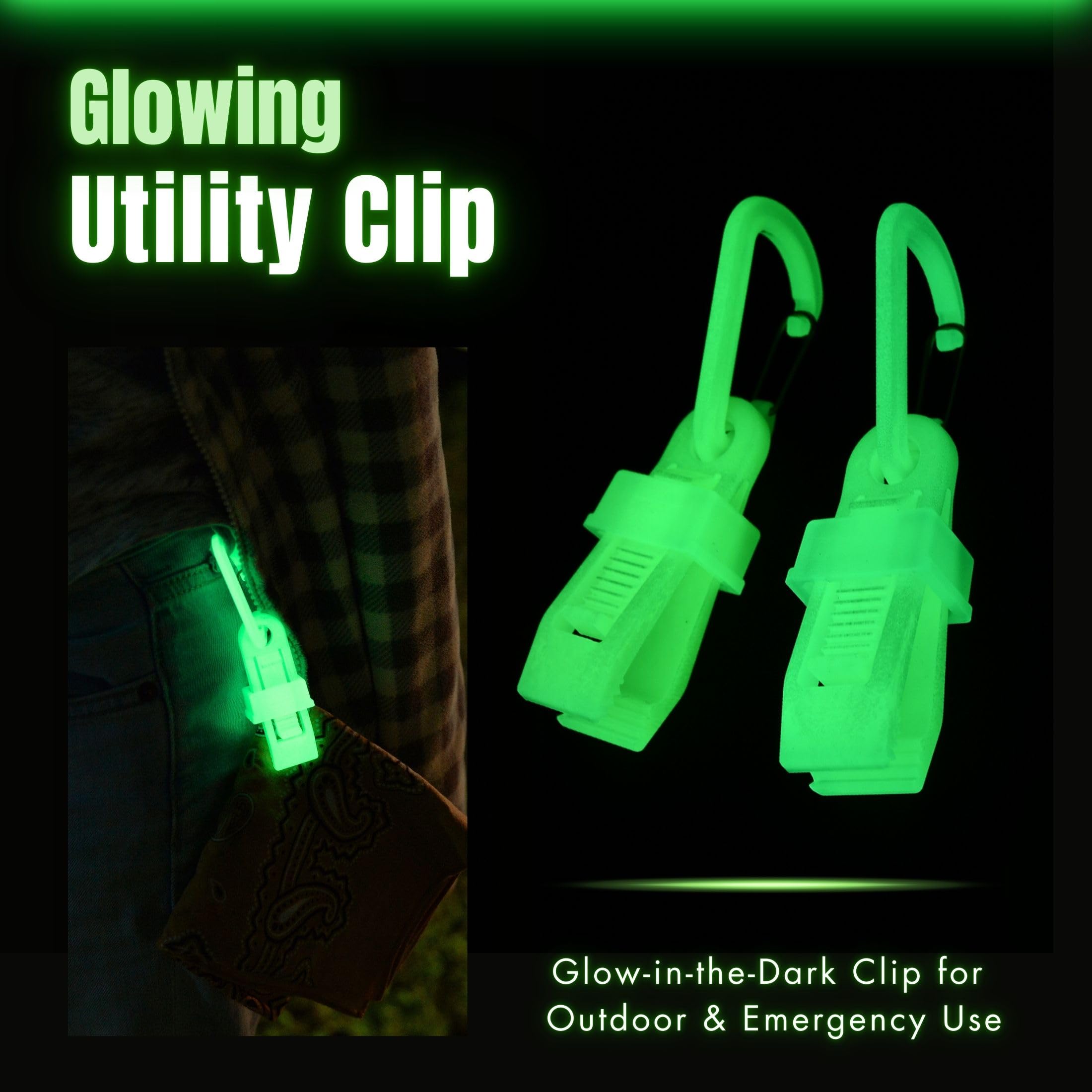 OUROBOROS Luminous Clip Glow in The Dark, Heavy Duty Clips, Tarp Clips, for Camping, Hiking (1PCS)