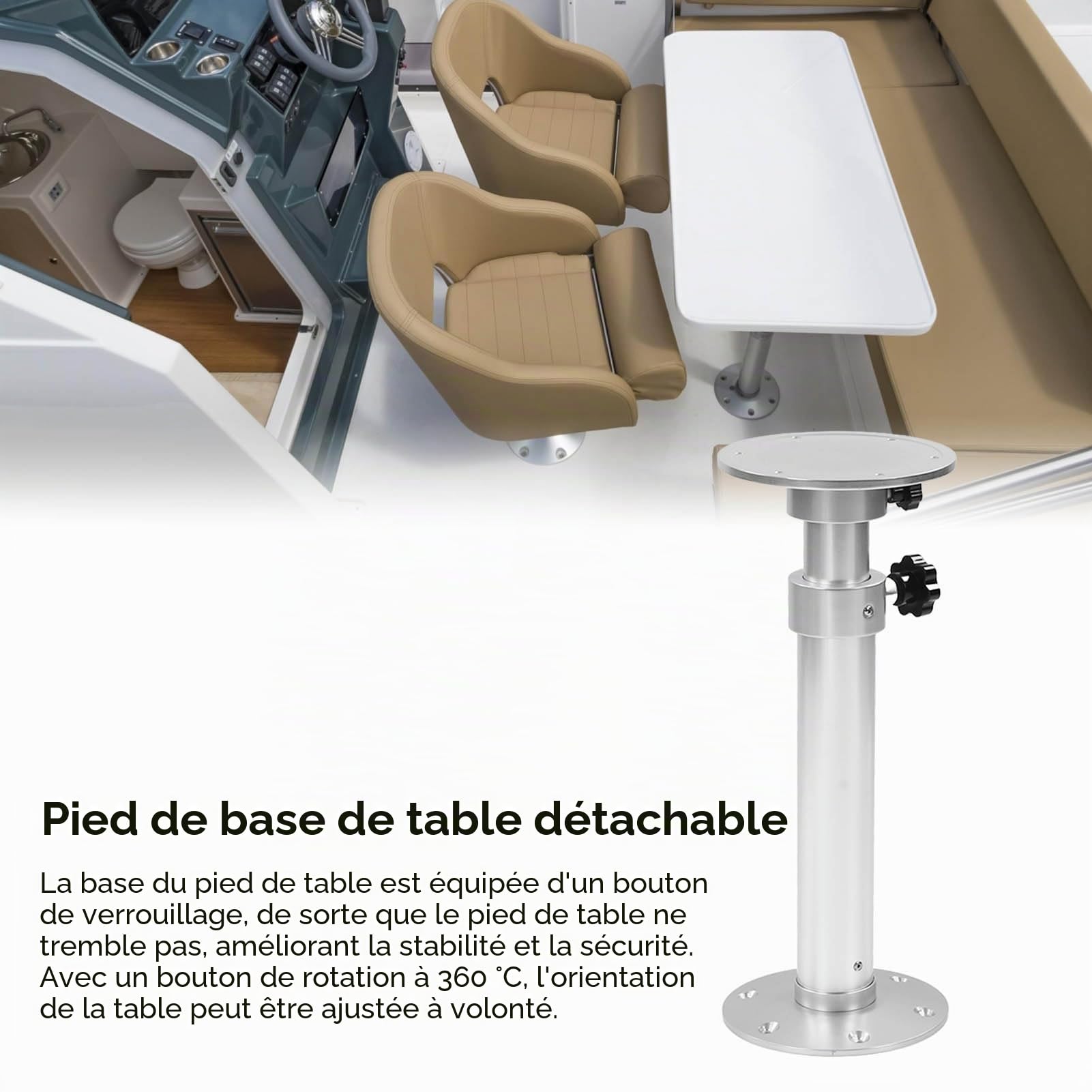 Pied de Siège de Bateau, Support de Piédestal de Table Réglable 445‑690mm Alliage D'aluminium de Rotation de 360° pour la Maison de Yacht de Bateau de RV