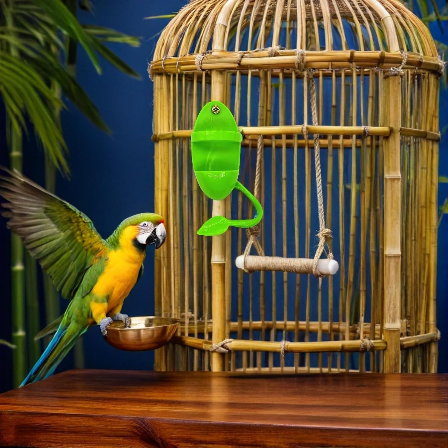 4pcs Bird Perch Feeding Cups with Cuttlebone Rack, ABS Green image 5
