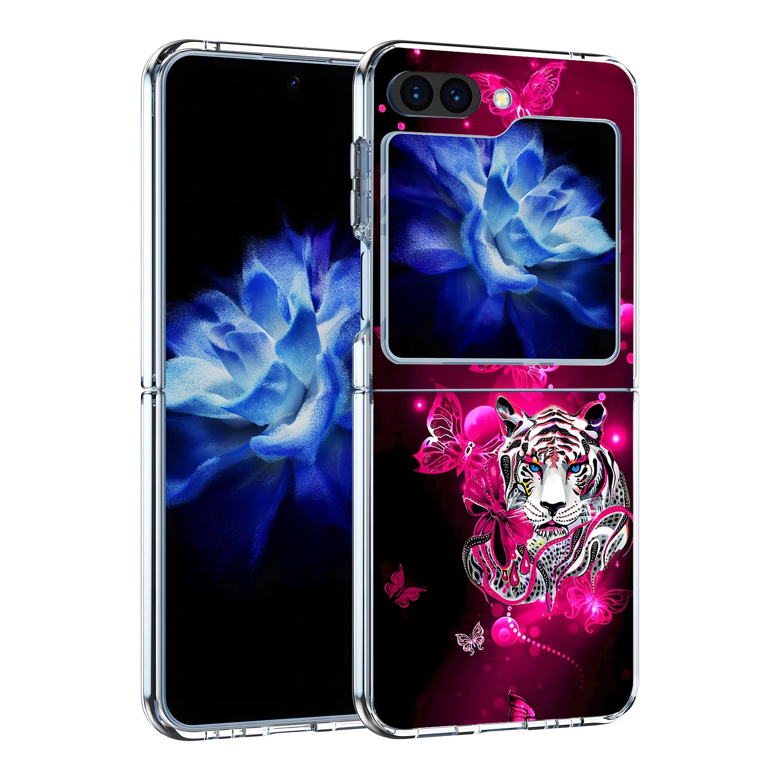 Bcov Custodia per Samsung Galaxy Z Flip 5, tigre bianca farfalla antigraffio solida custodia protettiva antiurto per Samsung Galaxy Z Flip 5