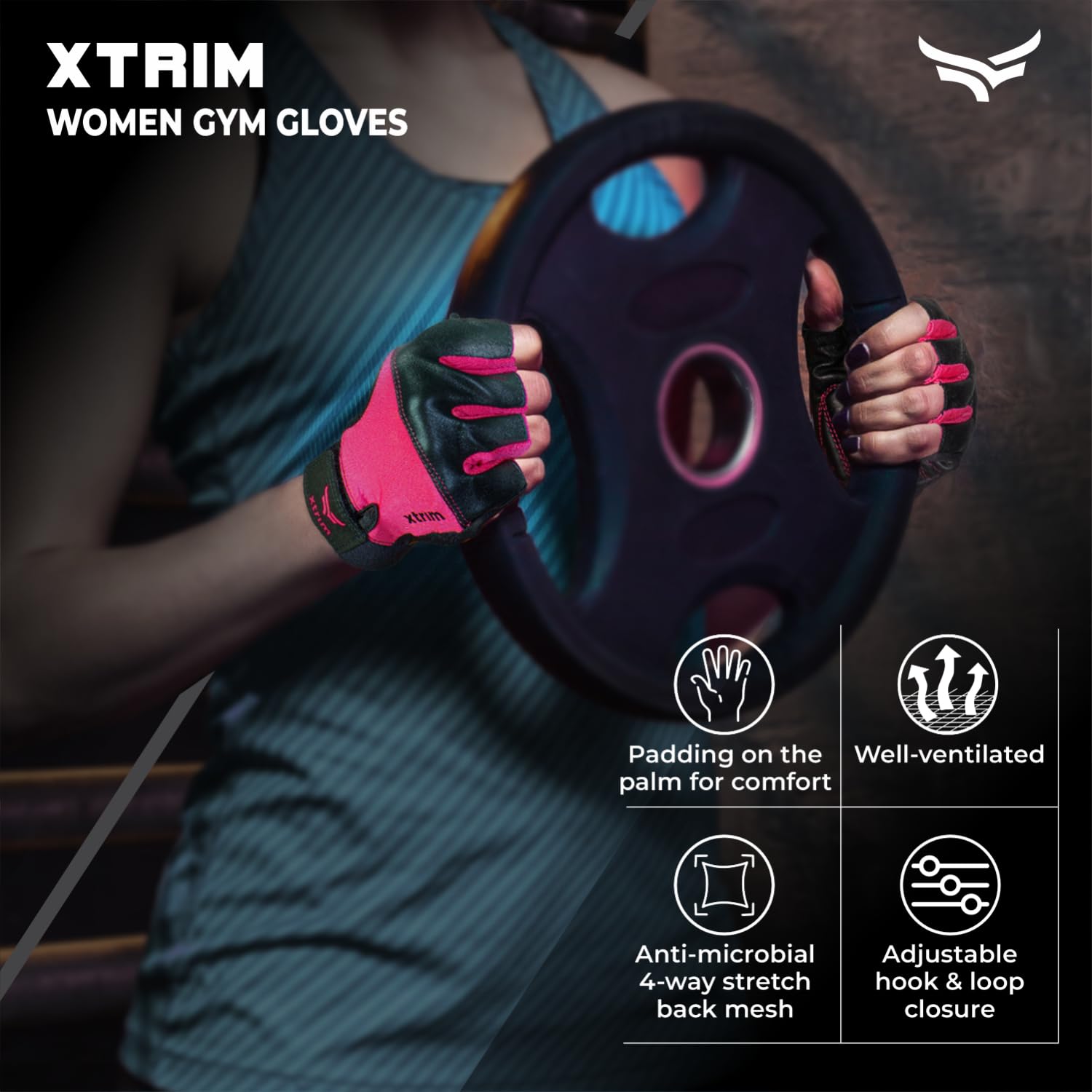 XTRIM Starlet Gym Gloves for Women with Wrist Support, Pullers, Quick and Easy Workout for Women, Weightlifting Gloves for Gym Workout and Training Exercise (Pink) - Image 2 thumbnail