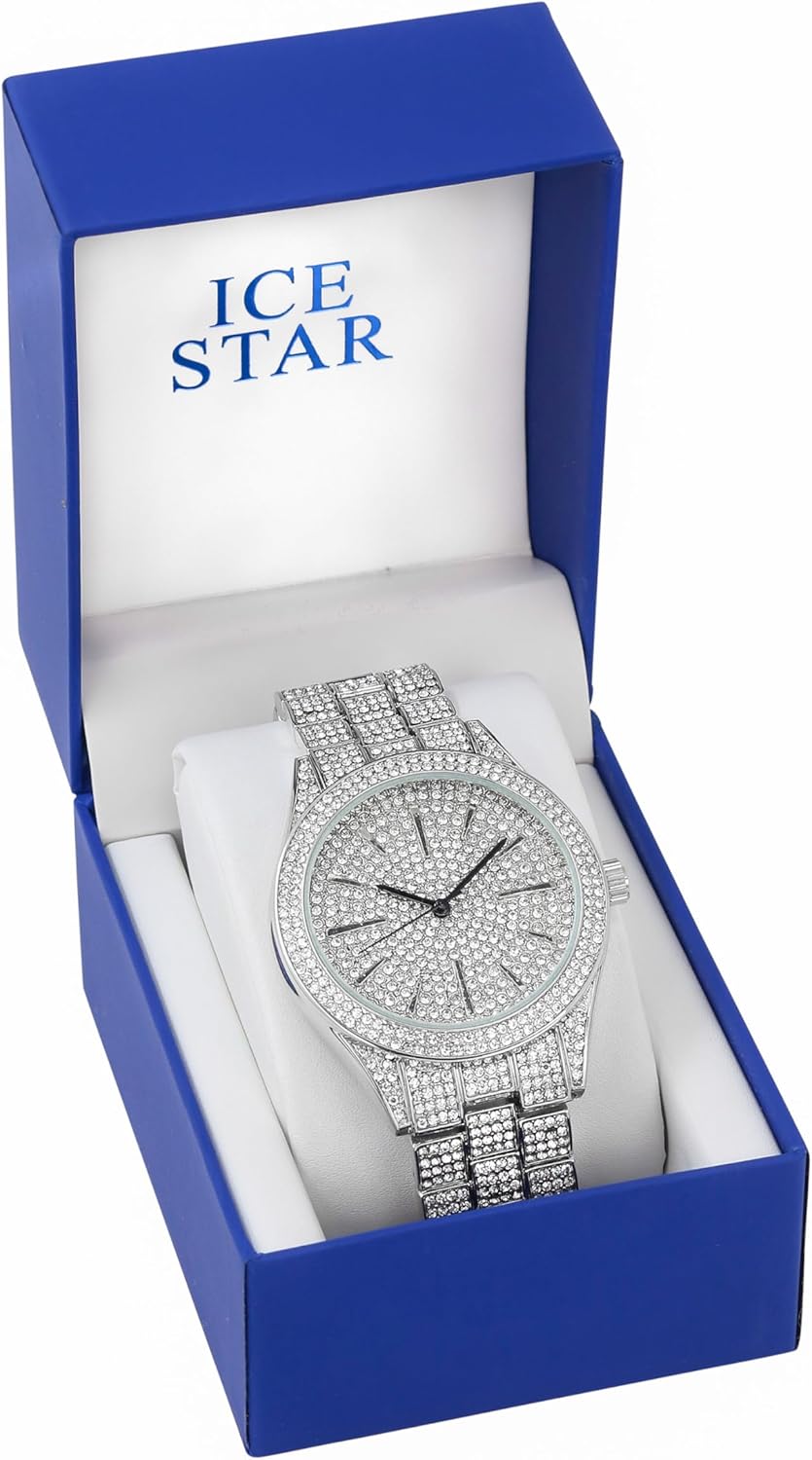 Techno Pave Mens 42mm Iced Out Classy Metal Band Watch