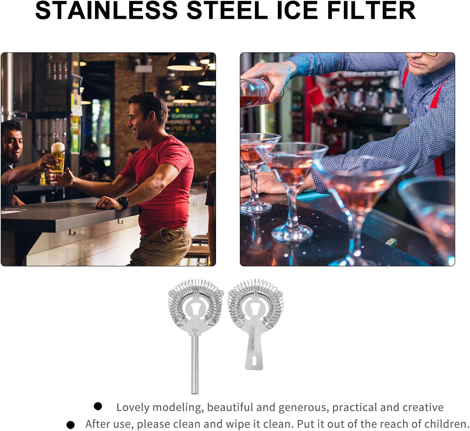 Cat Shaped Stainless Steel Ice Strainer Set, 2Pcs Cocktail Barware