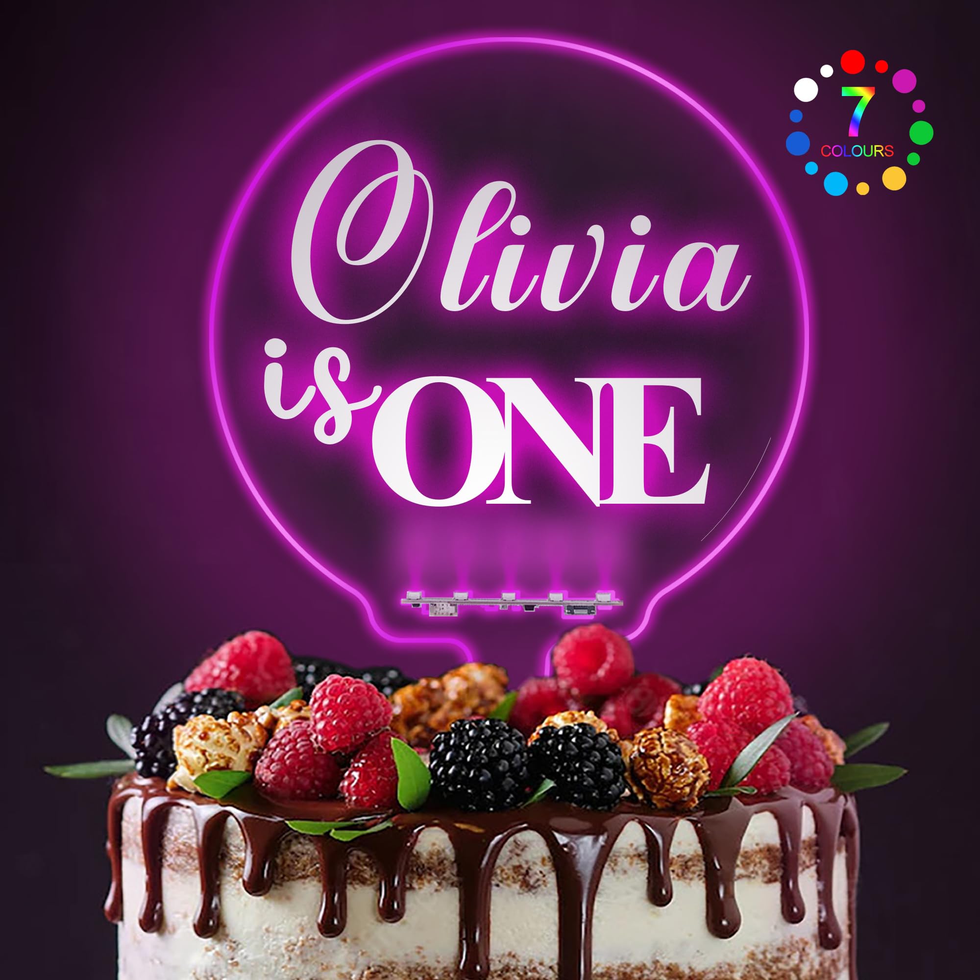 Personalised LED Cake Topper 7 Colour Changes Light Up Cake Toppers Acrylic Happy Birthday Cake Topper Cake Decorations for 1st 10th 16th 18th 20th 21st 30th 40th 50th 60th 70th 80th(Design 2)