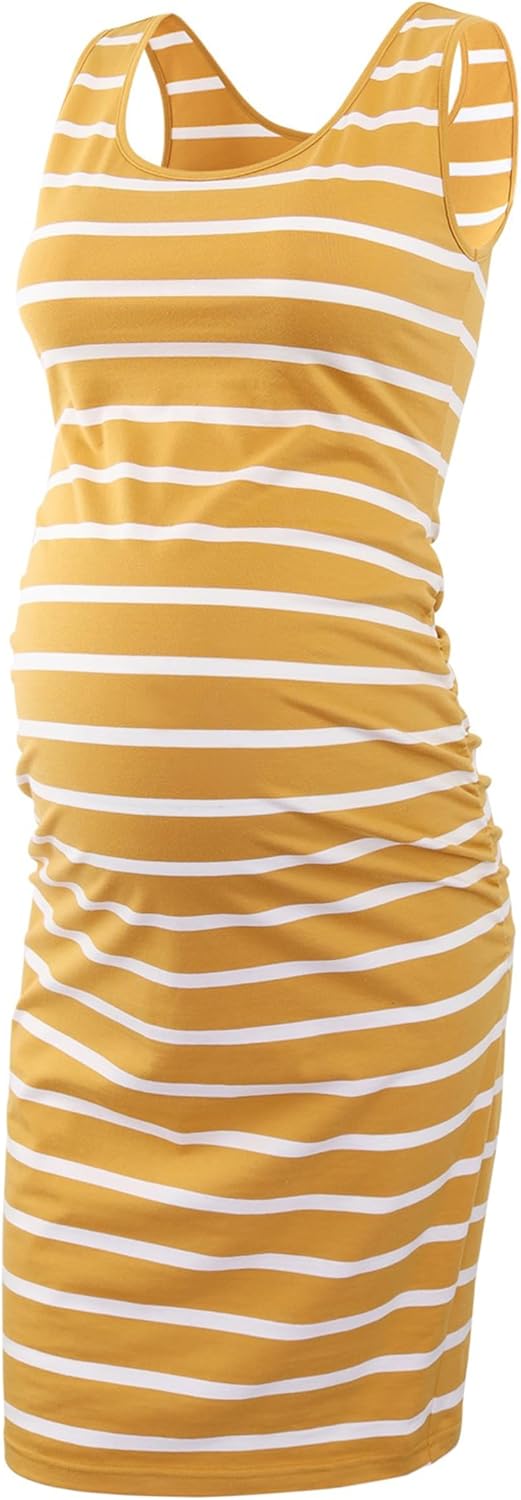 Liu & Qu Women's Maternity Sleeveless Tank Dresses Side Ruching Bodycon Dress for Daily Wearing or Baby Shower