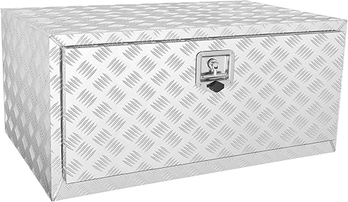 Miniatura 18 de VEVOR Caja para Debajo del Camión, Caja de Almacenamiento para Pickup de 30"×17"×18", Caja de Herramientas de Placa de Diamante de Aluminio Plateado