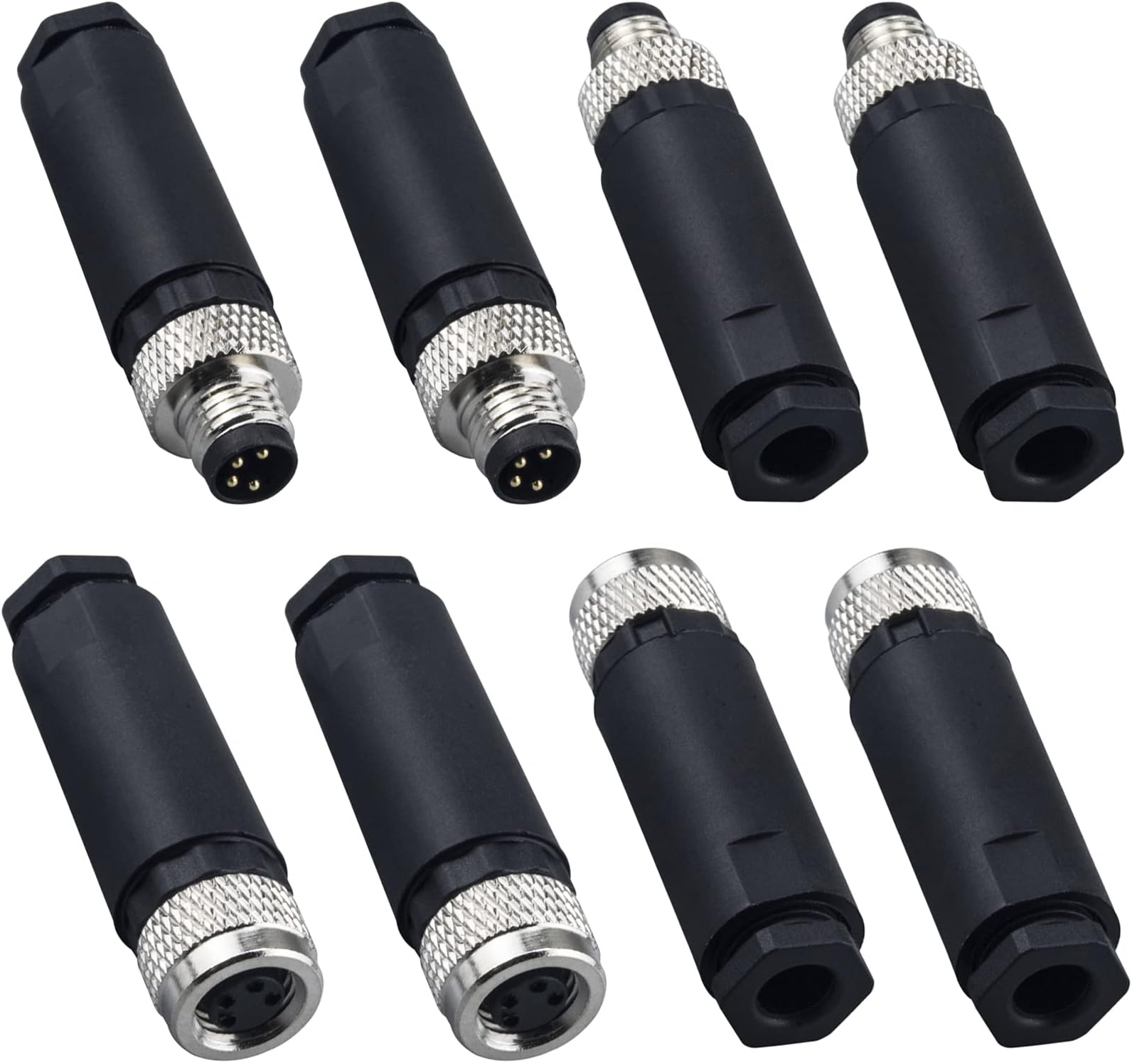 M8 4 Pin Male & Female Socket Panel Aviation Wire Connector,8mm Industrial Circular Sensor Connector,Outdoor Waterproof IP67 A Coding,4 Sets