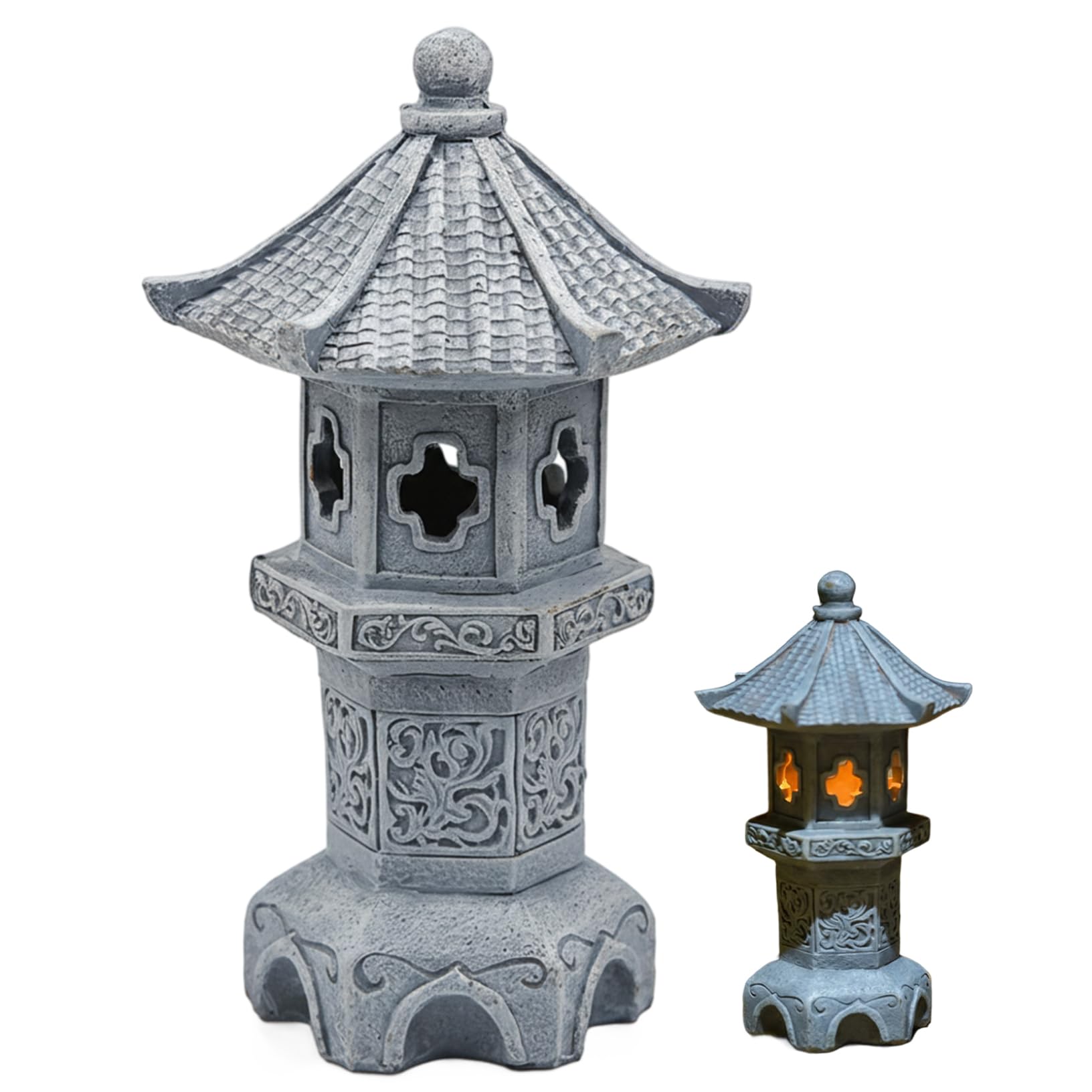 Ginwrek Pagoda Lantern Pagoda Garden Statue, Resin Solar Japanese Lantern, Decorative Zen Garden Landscape for Yard Patio Lawn, Style4