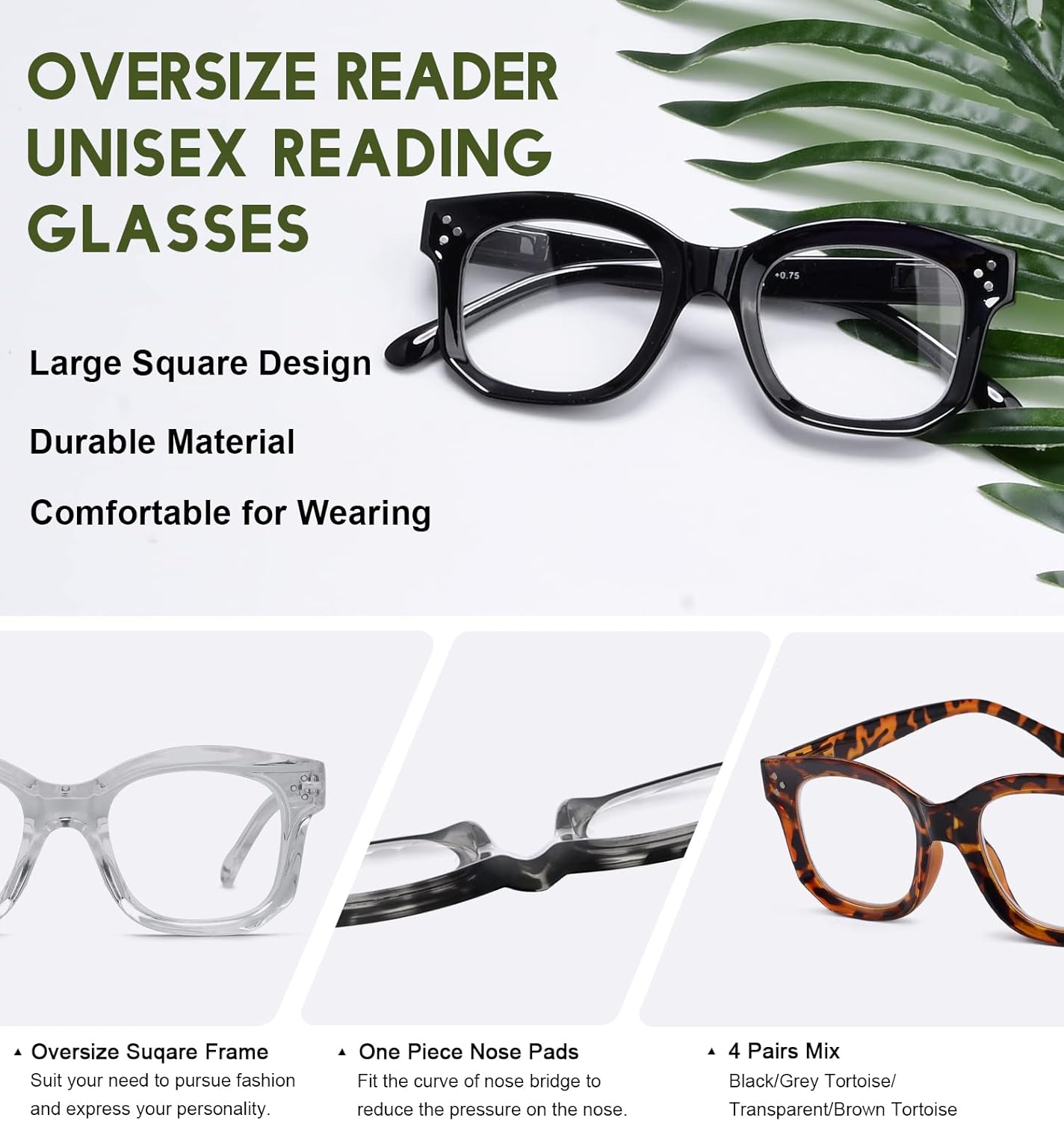 4 Pack Vintage Reading Glasses for Women - Large Frame Readers +2.50