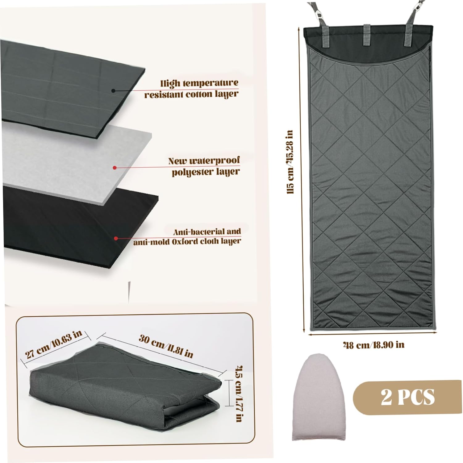 Over The Door Ironing Board 45X19 Inches, Vertical & Horizontal Heat-Resistant Ironing Mat with Steamers Mitt, Portable for Home and Travel, Mat